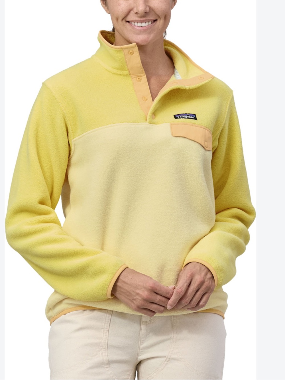 Patagonia Women's Pale Yellow & Cream Snap-T Fleece Pullover synchilla L